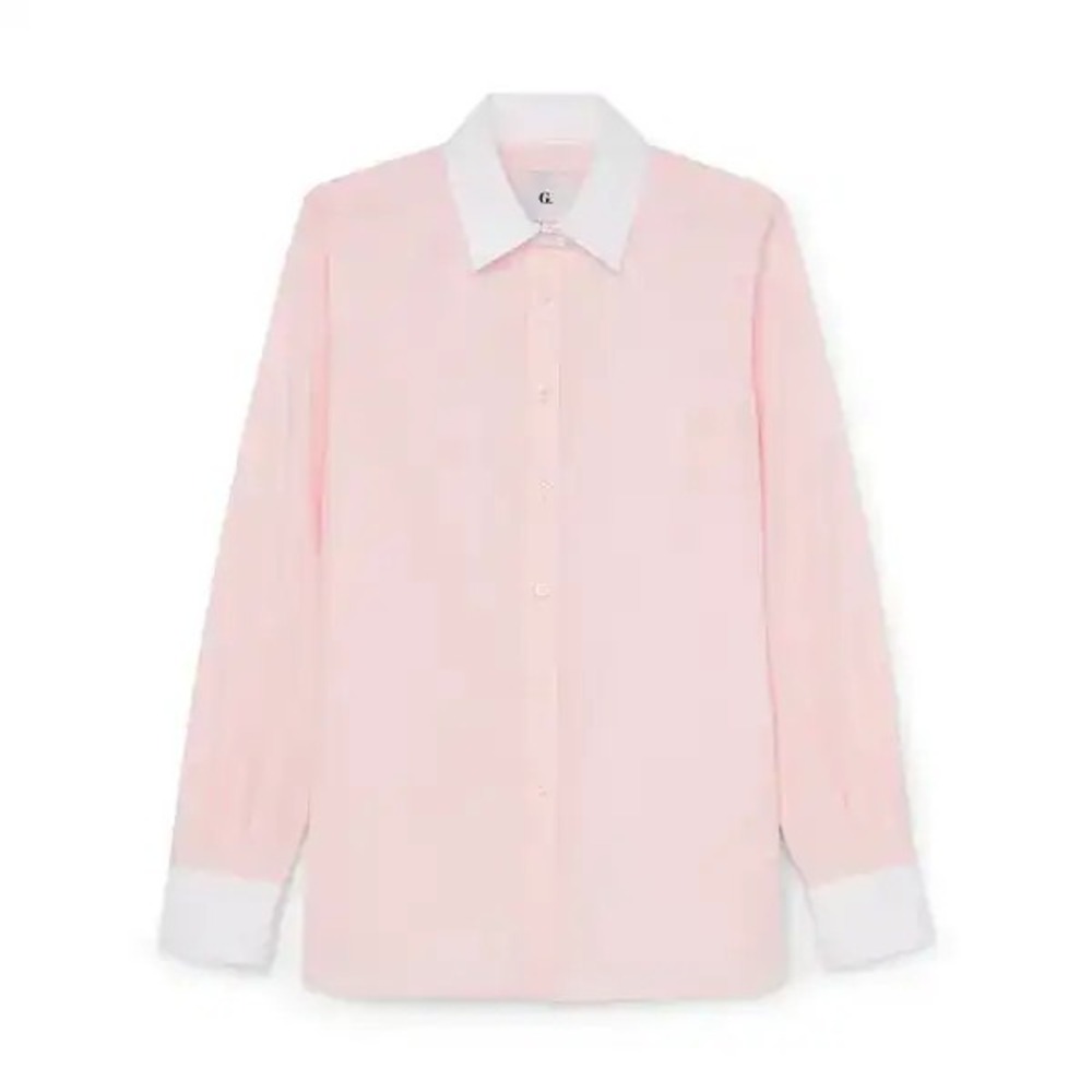Goop G. Label Essential Button Down Shirt Women 8 Pink White Collar Cotton Italy - Picture 2 of 11